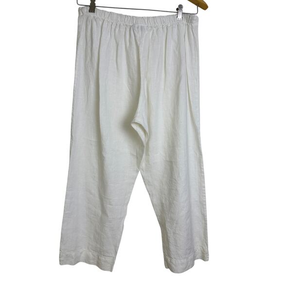 Bryn Walker Pants Womens Medium White Linen Pull ON Elastic Wide Crop USA 24" - Picture 2 of 11